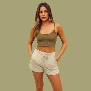 Elwood Organic Cotton Lounge Shorts (S) – Neutral Beige, Comfy & Casual